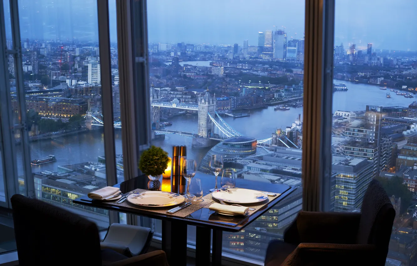 Фото обои Англия, Лондон, Стол, Ресторан, Вид сверху, London, Restaurant, Shangri-La Hotel