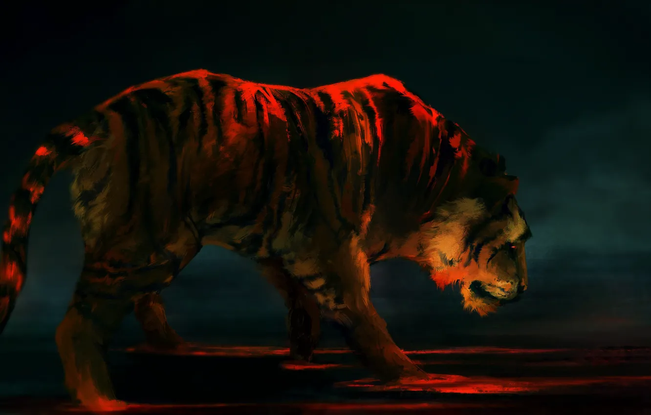 Фото обои тигр, фон, хищник, арт