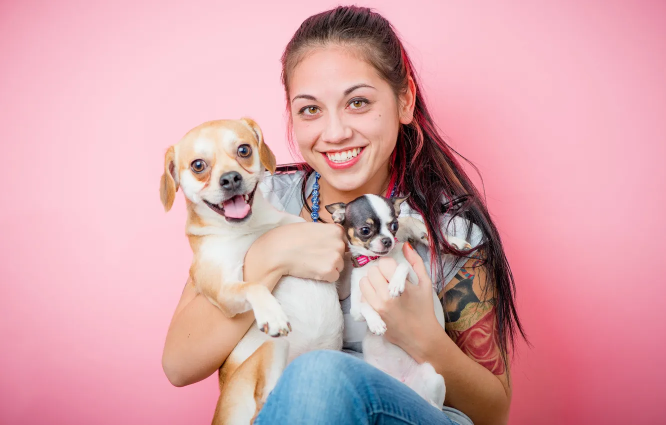 Фото обои девушка, настроение, собака