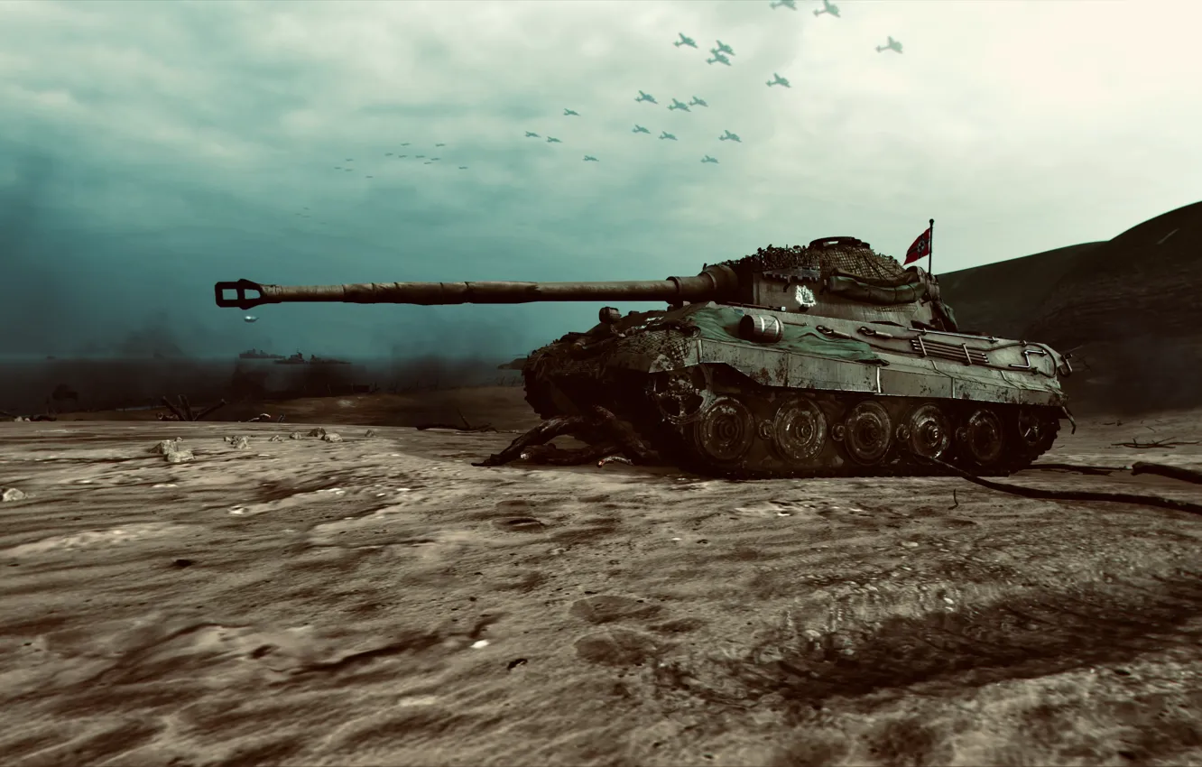Фото обои HDR, Clouds, Tiger, Beach, Game, Tank, Ocean, World of Tanks