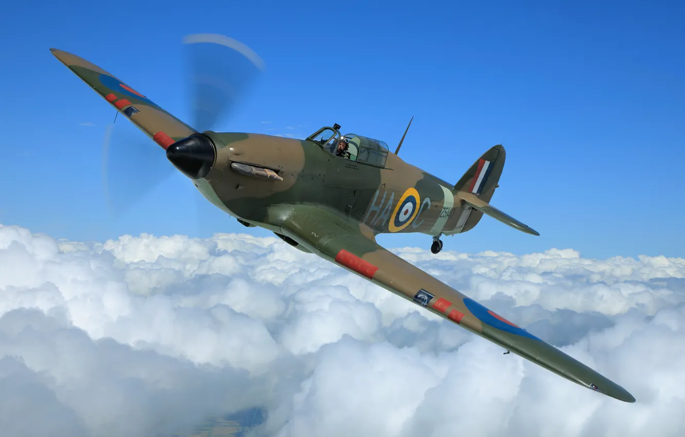 Фото обои Винт, Истребитель, Пилот, Hawker Hurricane, Hurricane, RAF, Вторая Мировая Война, Крыло