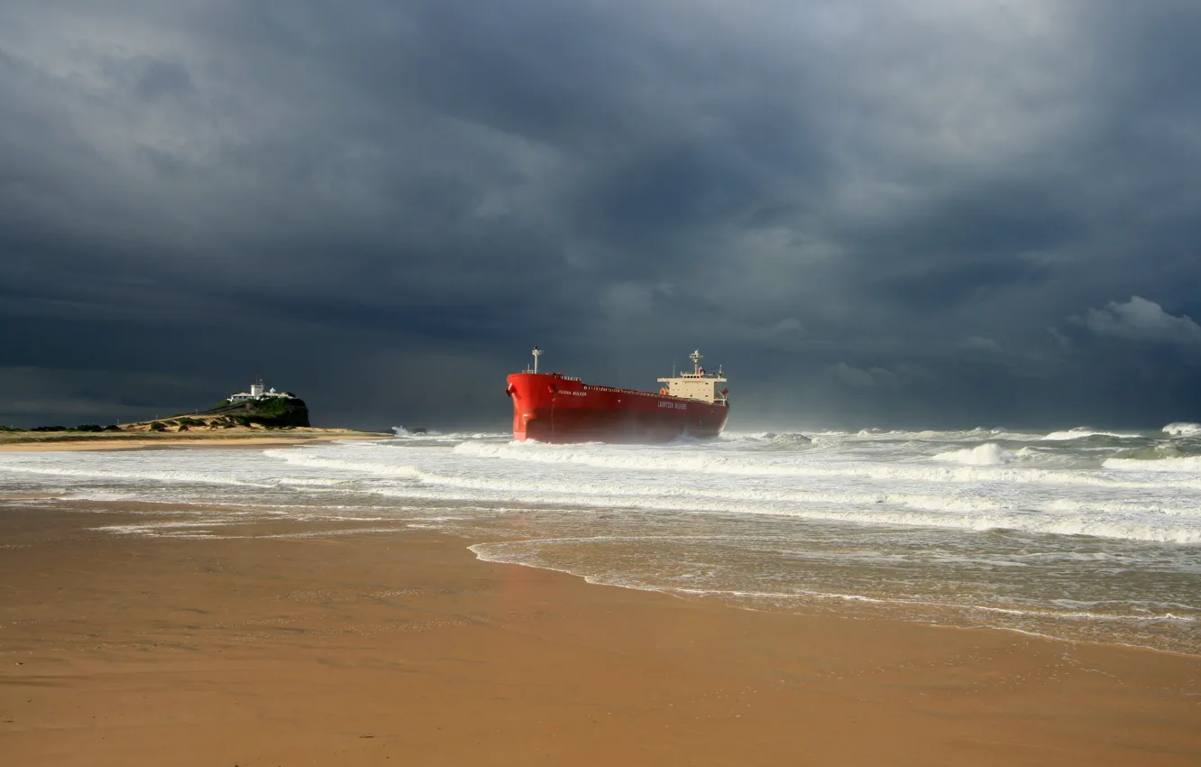 Фото обои waves, storm, beach, ocean, seascape, seaside, ship, lighthouse