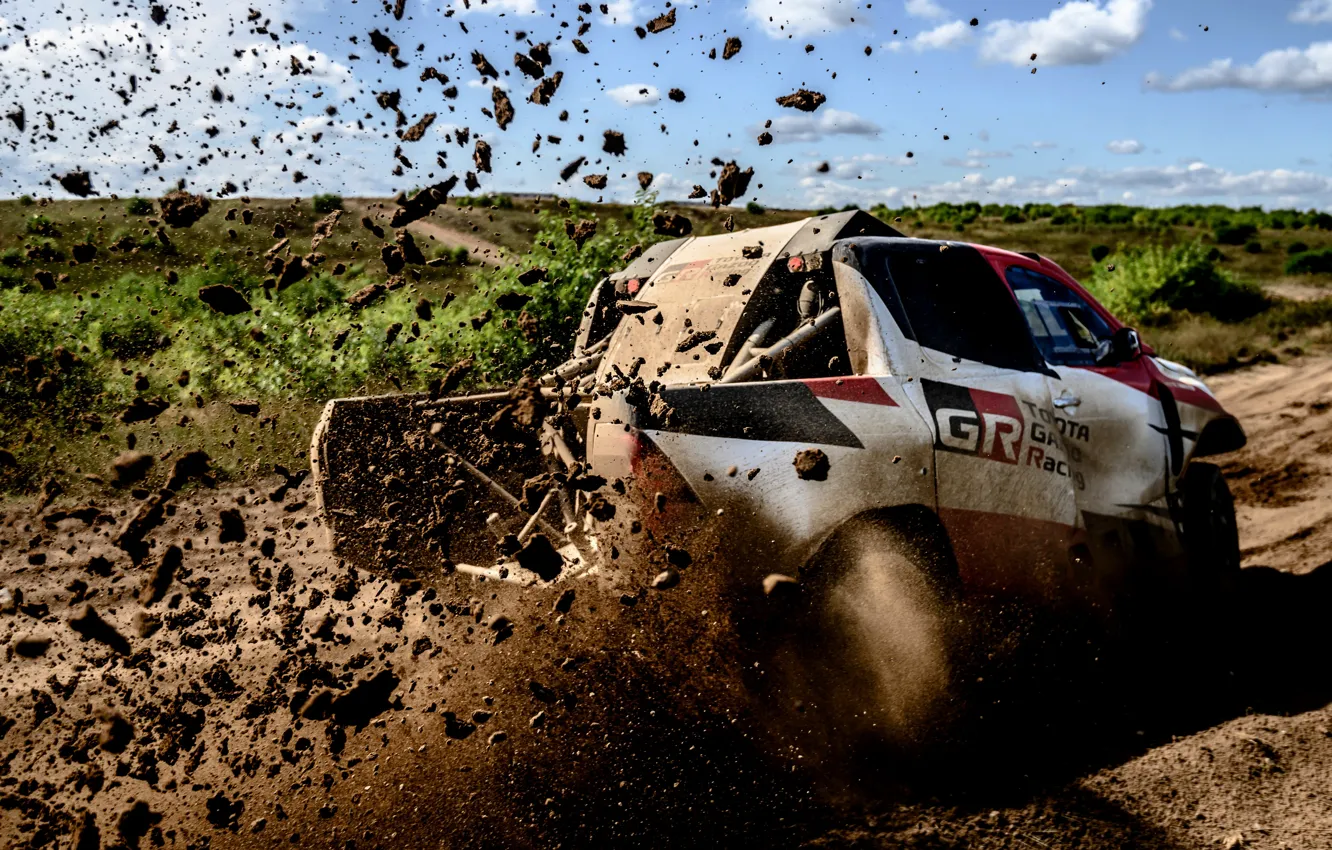 Фото обои земля, грязь, Toyota, пикап, Hilux, 2019, Gazoo Racing