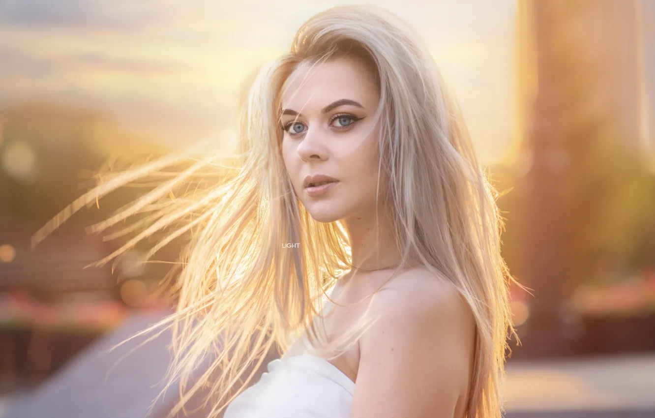 Фото обои взгляд, лицо, волосы, портрет, блондинка, плечо, Alexander Drobkov-Light, Карина Керина