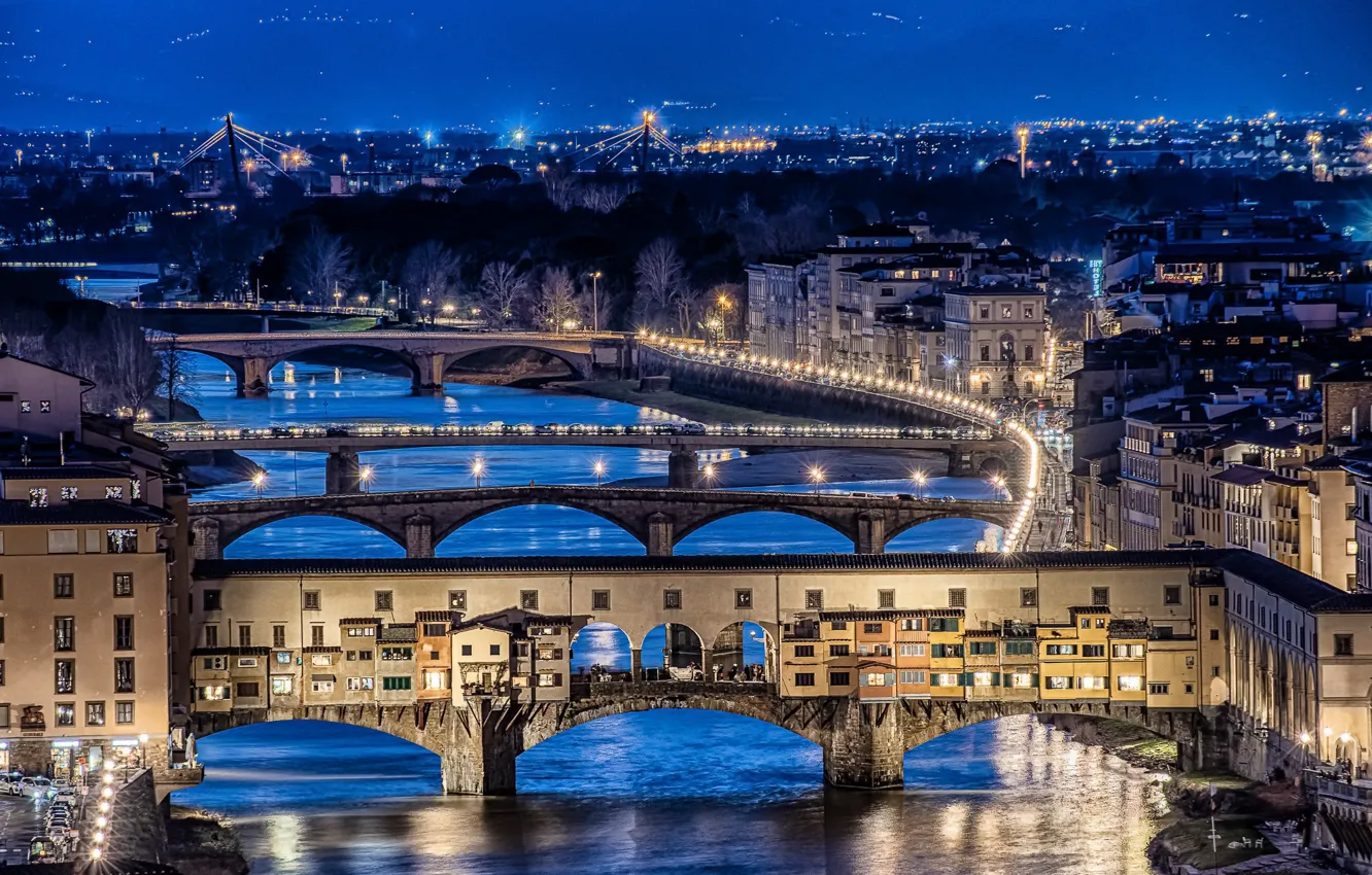 Фото обои city lights, Florence, long exposure