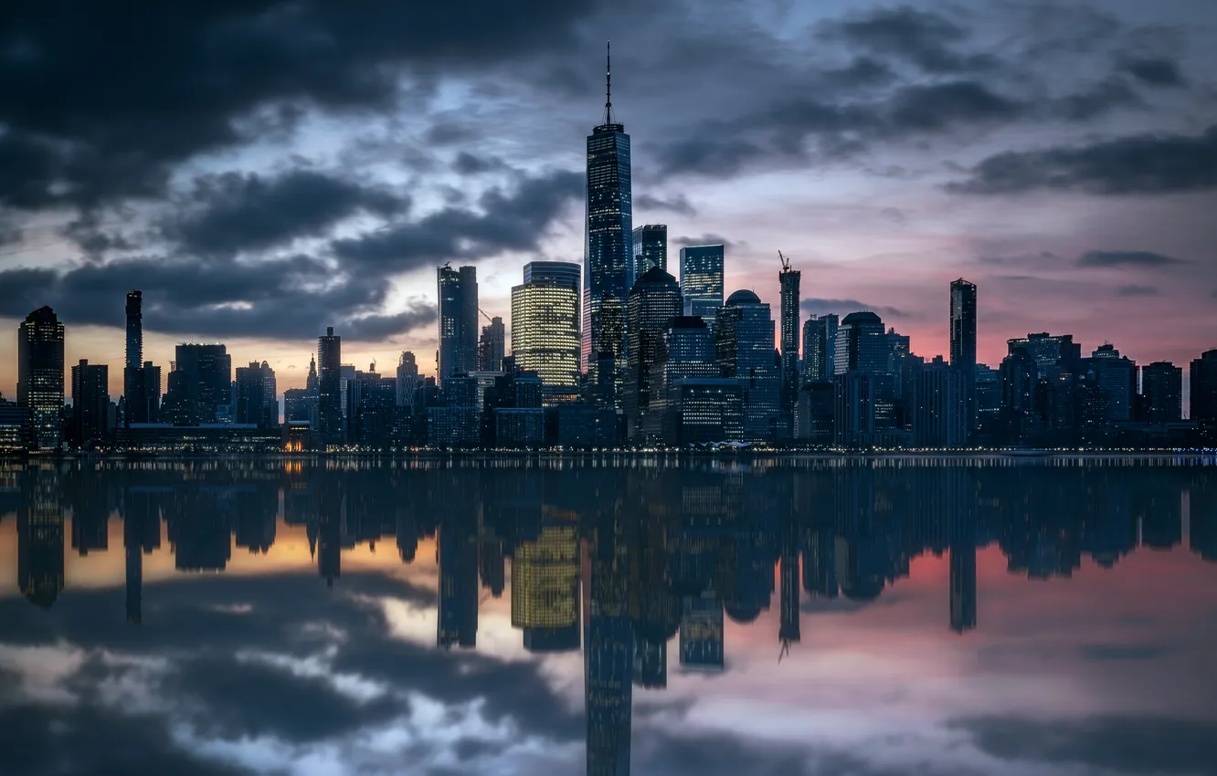 Фото обои World, Urban, New York City, Hudson River, Reflection, Metropolitan, Skyscrapers, Cityscape