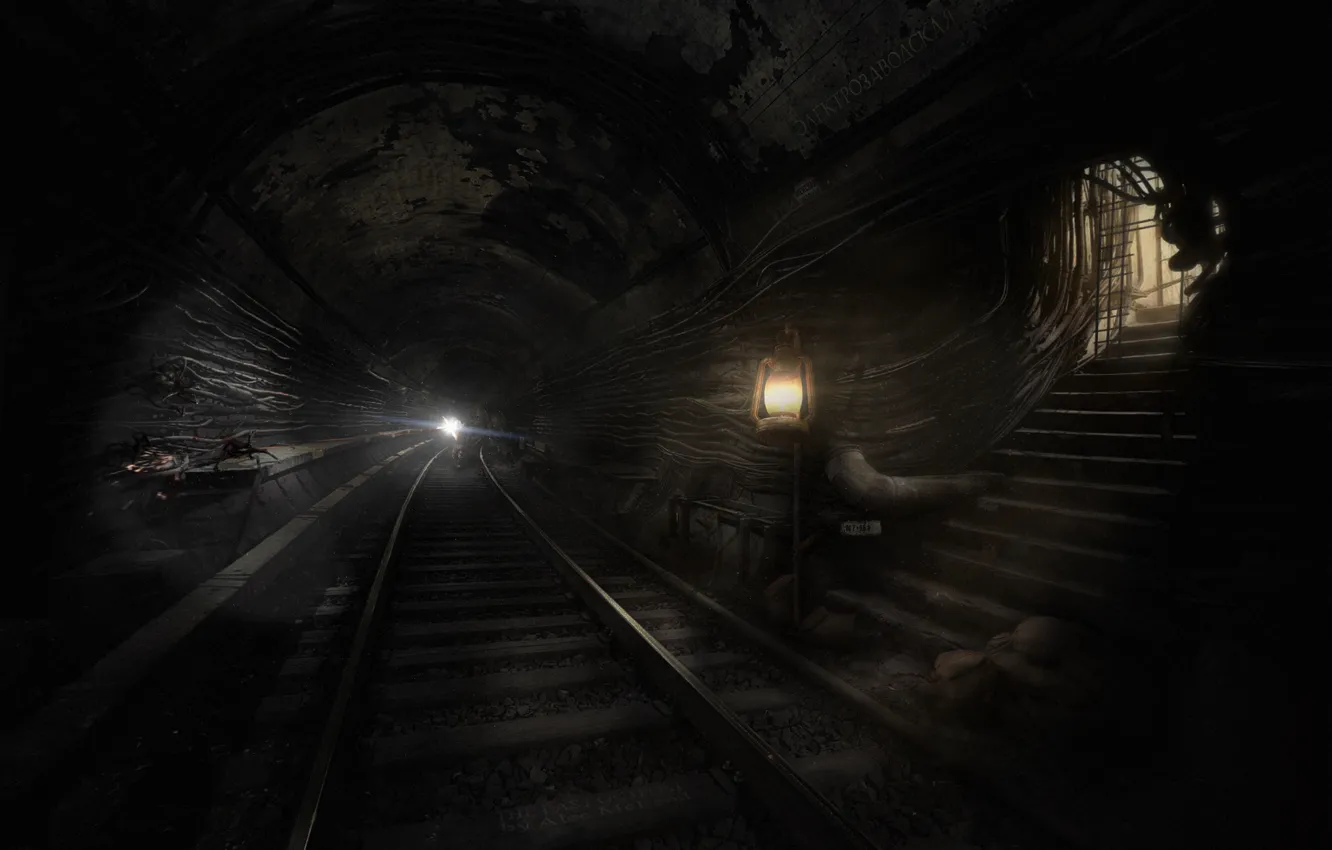 Фото обои темнота, метро, монстры, Metro Last Light