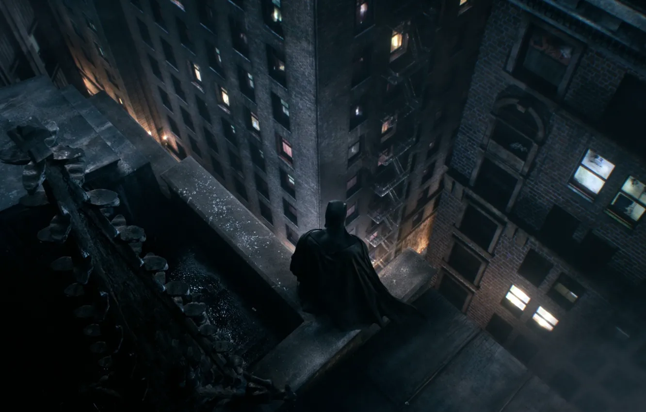 Фото обои Крыша, The Dark Knight, Batman, Готэм, Gotham