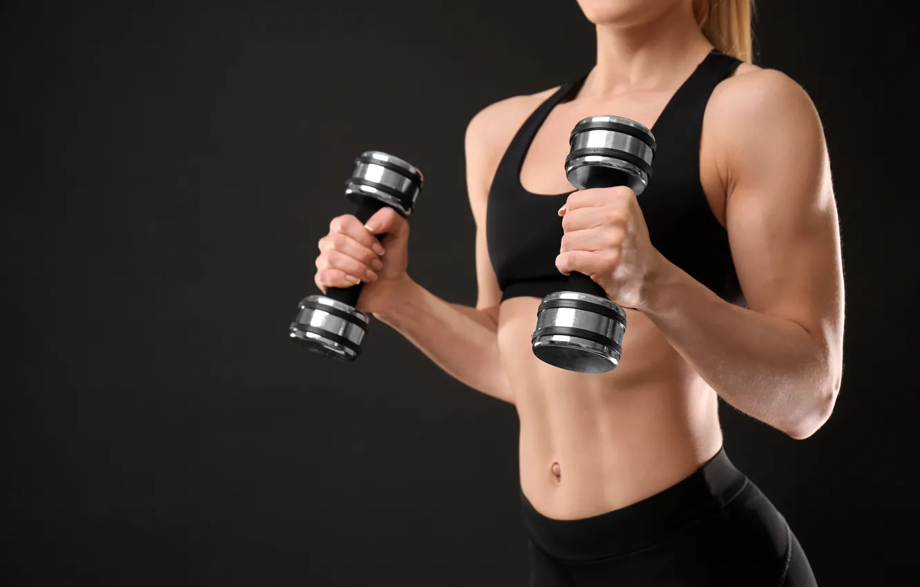 Фото обои blonde, female, dumbells, Body toned