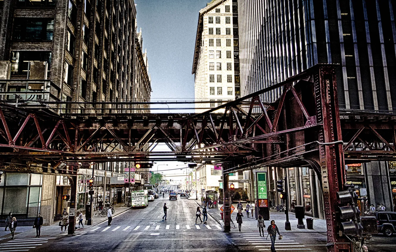 Фото обои люди, улица, небоскребы, америка, чикаго, Chicago, высотки