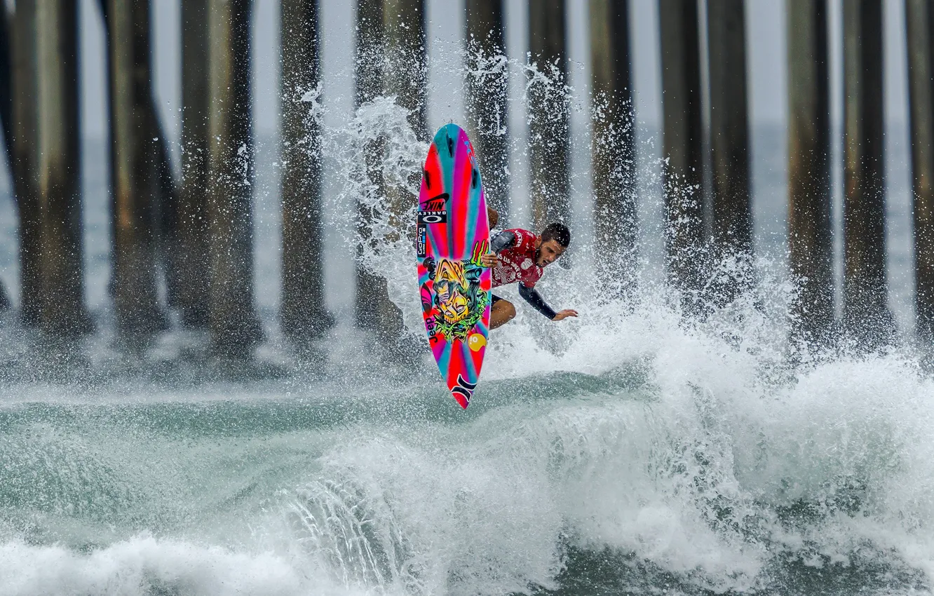 Фото обои волны, брызги, всплеск, серфер, Калифорния, серфинг, Соединенные Штаты, экстремальный спорт