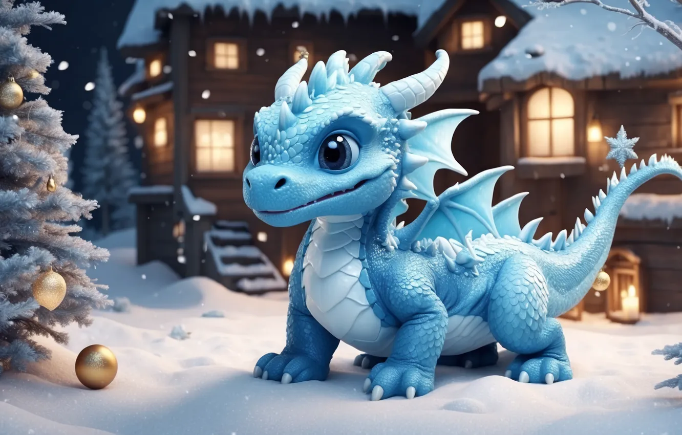 Фото обои зима, снег, природа, снежный, дракон, Рождество, Новый год, дракончик
