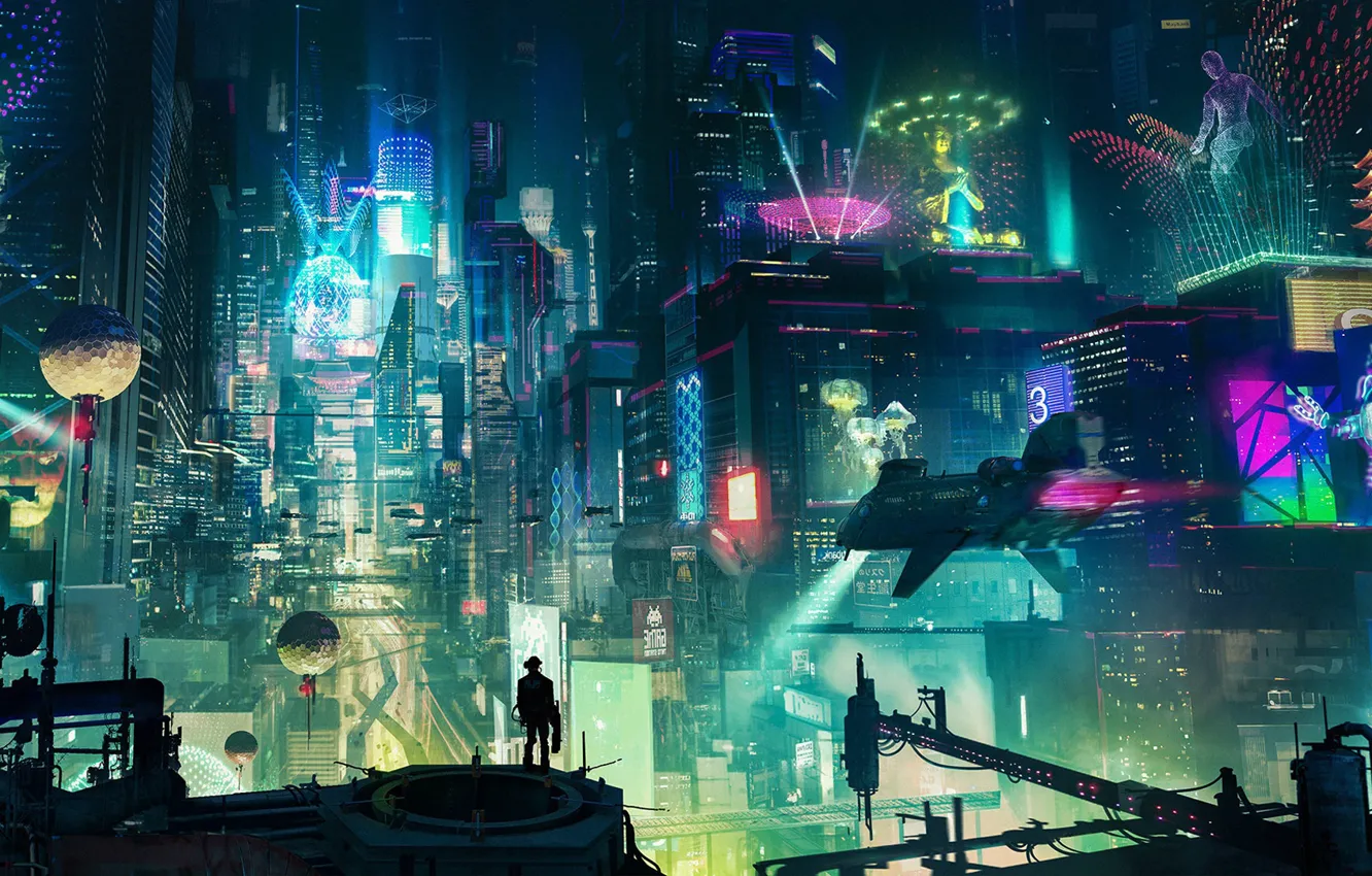 Фото обои Cyberpunk City, будущий Токио, artur sadlos, future tokyo