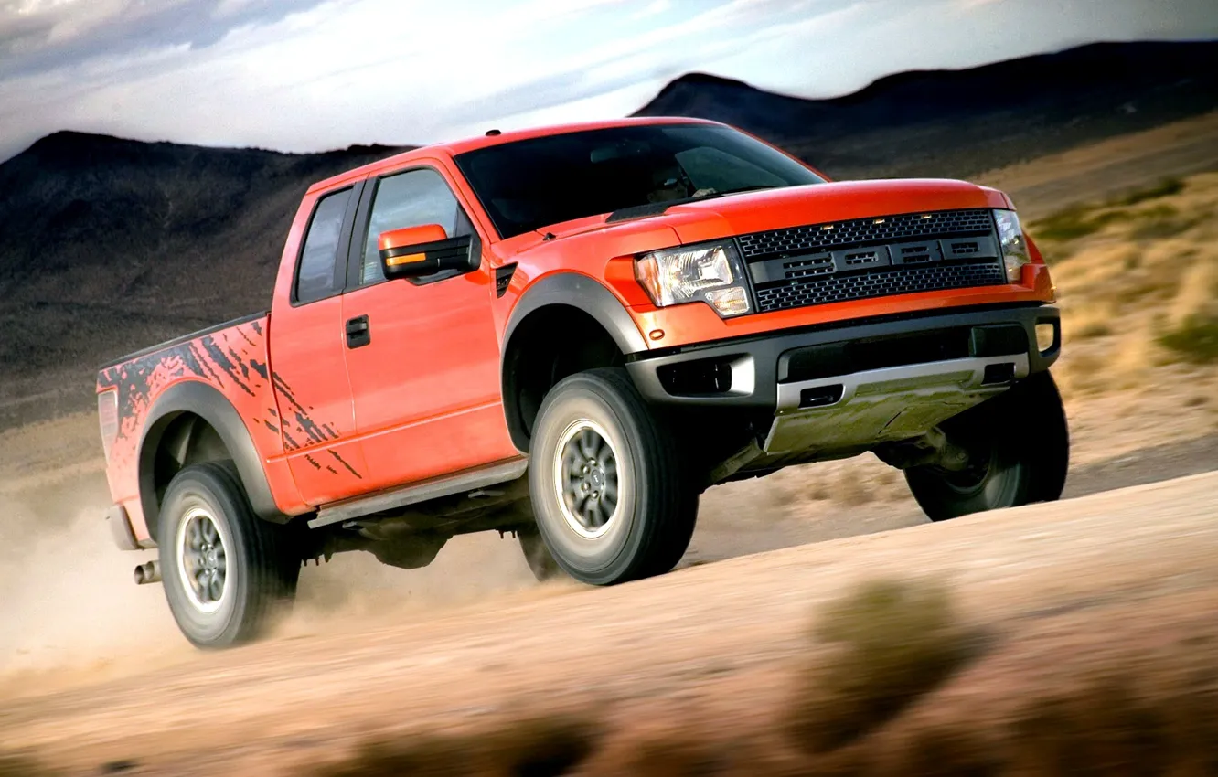 Фото обои Ford, Скорость, Форд, Orange, Раптор, Car, Автомобиль, Raptor