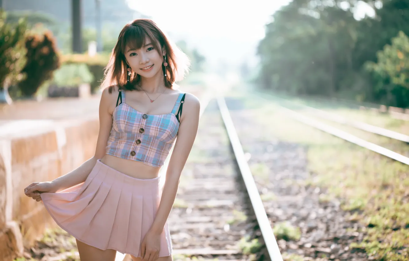 Фото обои девушка, свет, азиатка