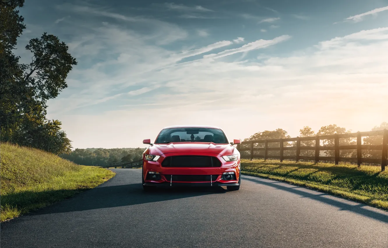 Фото обои Mustang, Ford, вид спереди, 2018, Mustang GT, by Jimmy Zhang