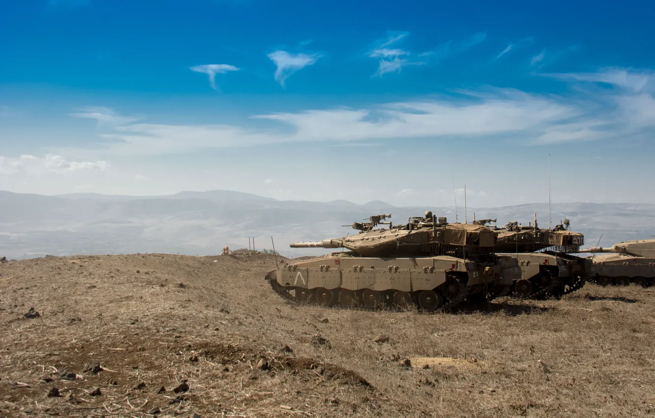 Фото обои поле, небо, танк, боевой, основной, Merkava, Израиля, Mk.3