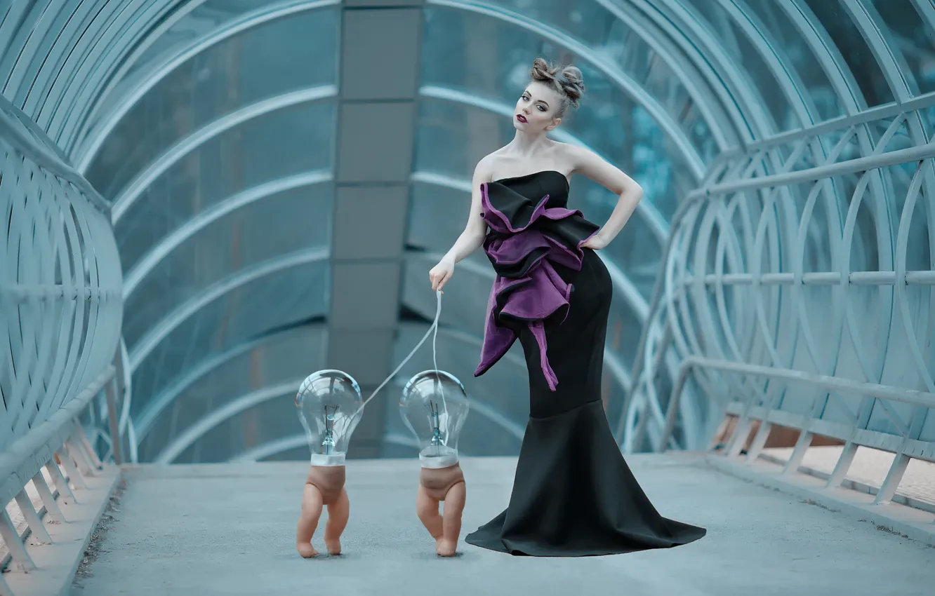 Фото обои девушка, куклы, лампочки, Science Fiction Fashion