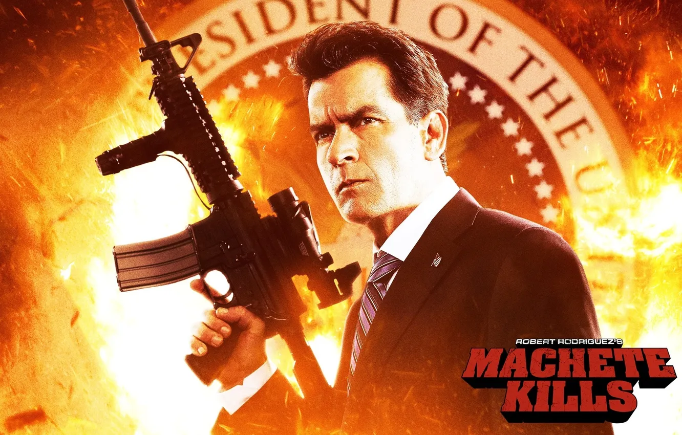 Фото обои автомат, machete kills, мачете убивает, Чарли шин, charlie sheen