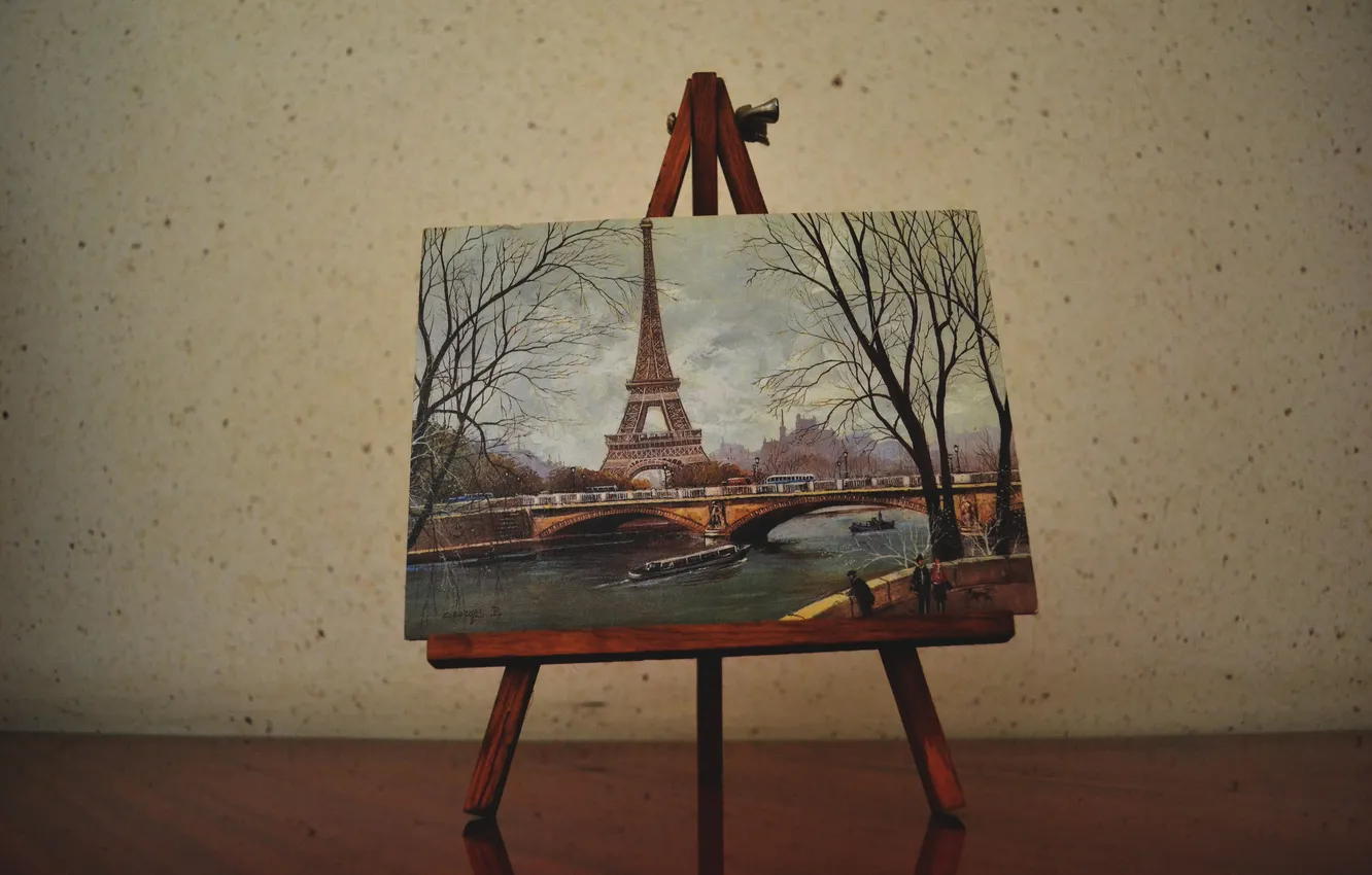 Фото обои город, рисунок, эйфелева башня, париж