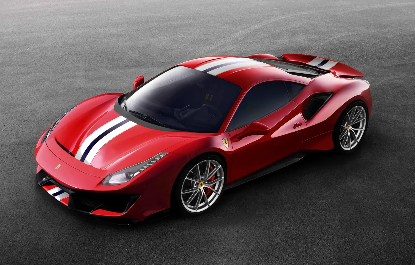 Фото обои красный, Ferrari, 2019, V8 twin turbo, 488 Pista, серый асфальт