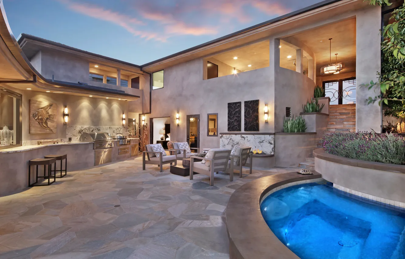 Фото обои вилла, интерьер, бассейн, роскошь, design, interior, villa