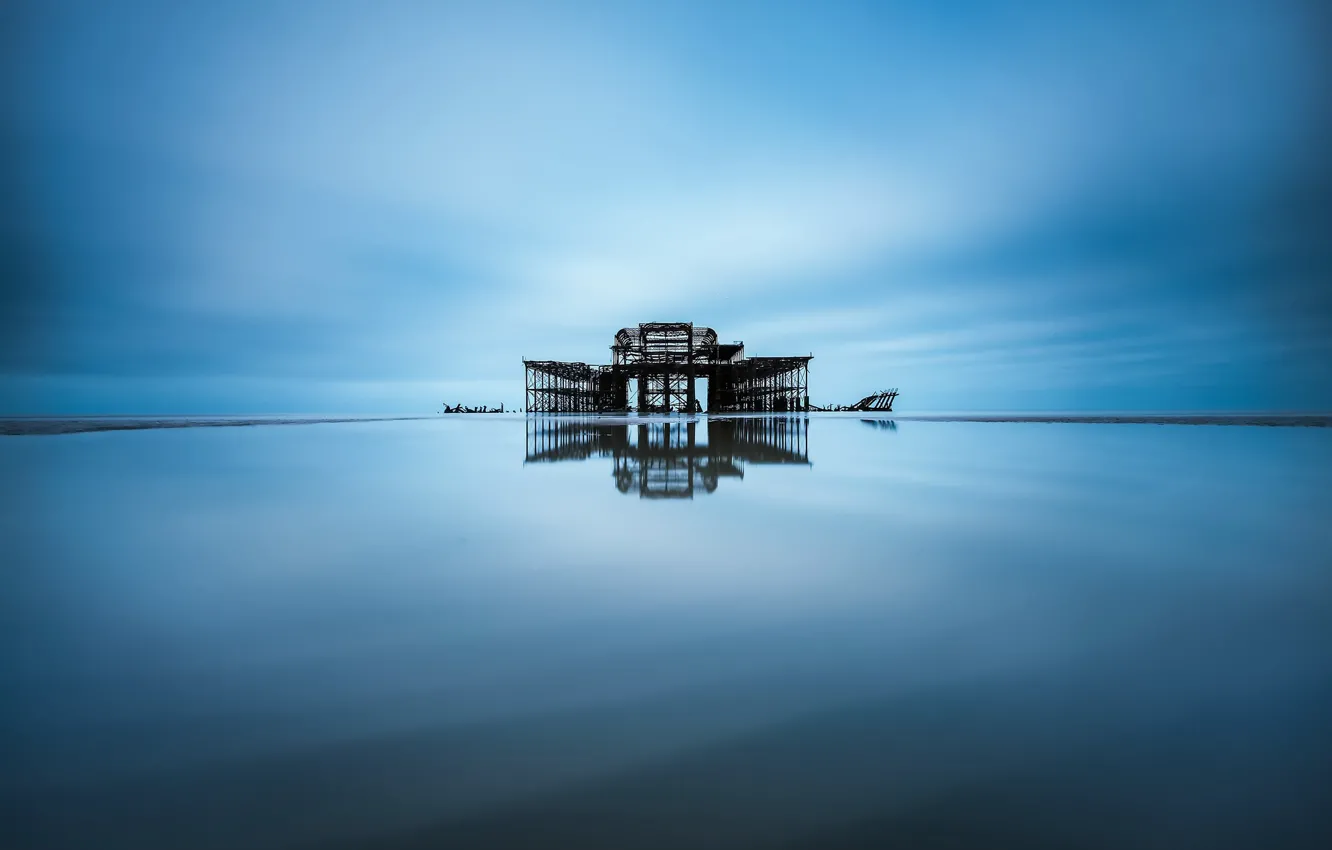 Фото обои море, конструкция, горизонт, плоская земля