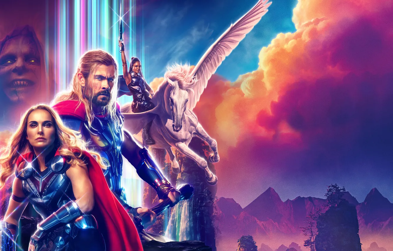 Фото обои Natalie Portman, Натали Портман, постер, комикс, Thor, Тор, Крис Хемсворт, MARVEL