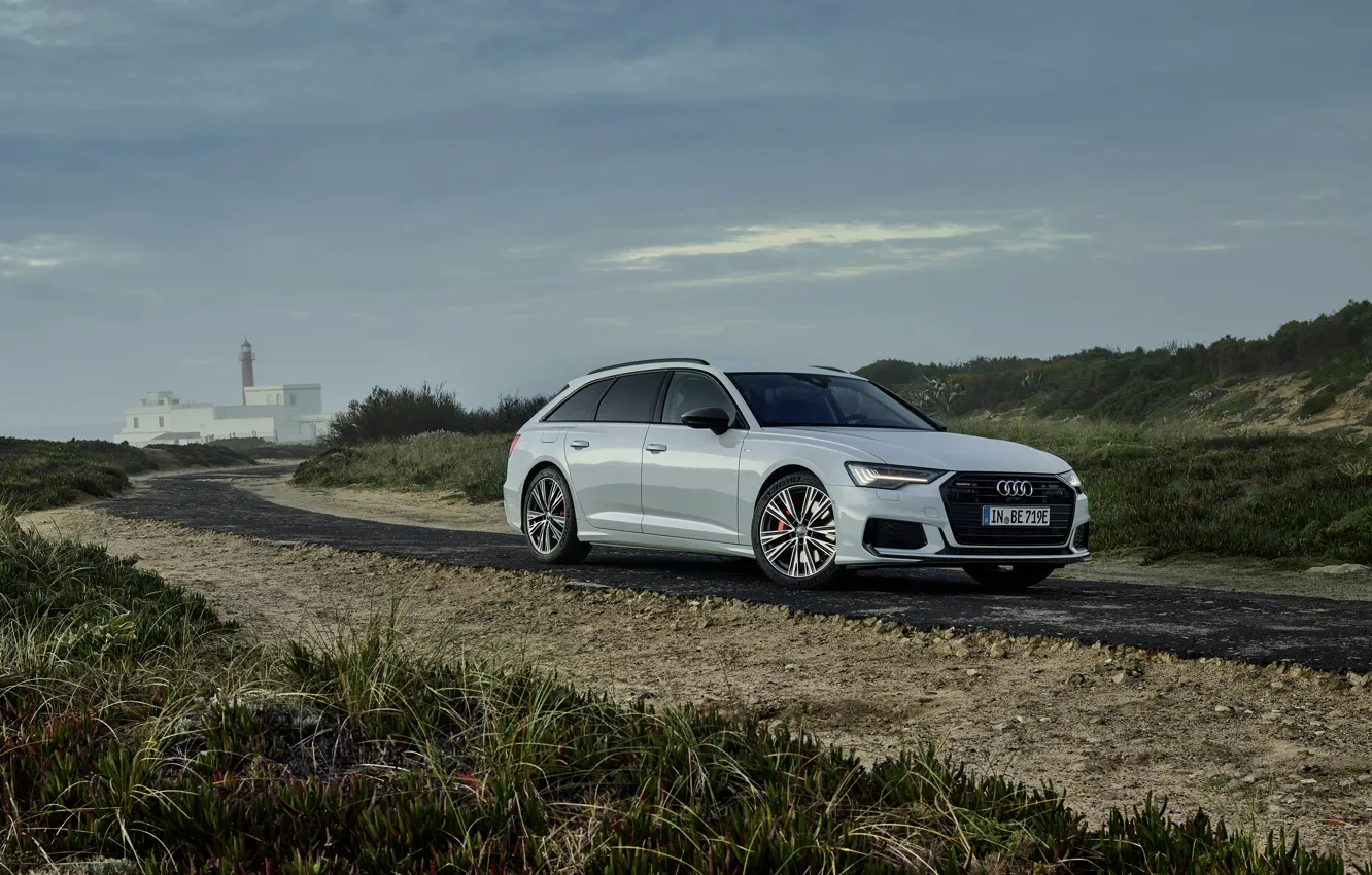 Фото обои белый, Audi, гибрид, универсал, на дороге, Audi A6, 2020, A6