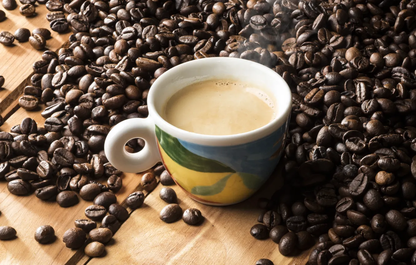 Фото обои кофе, зерна, чашка, cup, beans, coffee