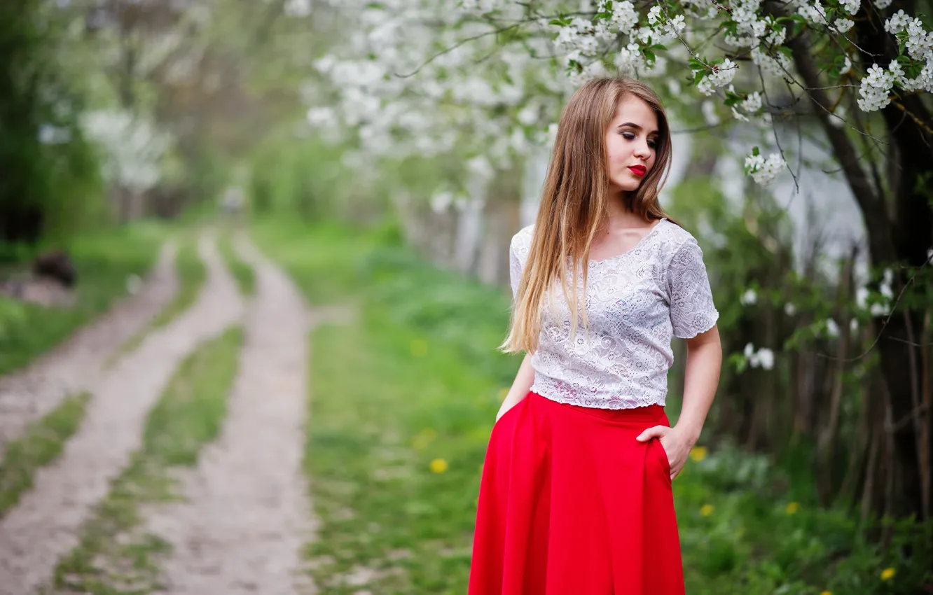 Фото обои девушка, цветы, сад