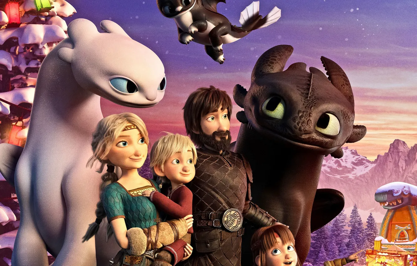 Фото обои дракон, семья, How to Train Your Dragon, Как приручить дракона 3, How to Train Your …