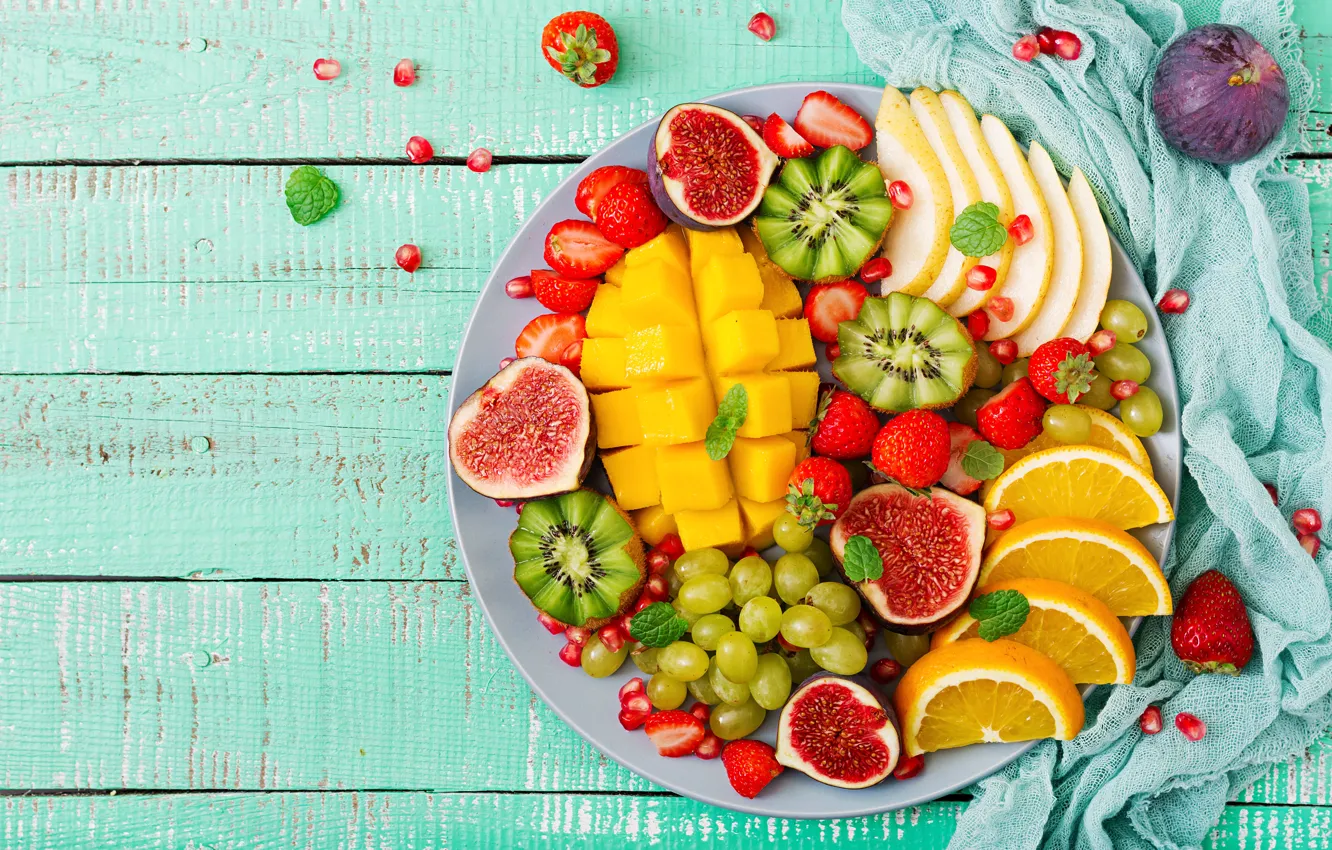 Фото обои ягоды, апельсин, colorful, киви, клубника, виноград, summer, фрукты
