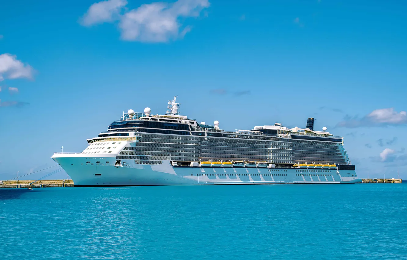 Фото обои sea, scenic, paradise, ship, pier, port, passengers, sail