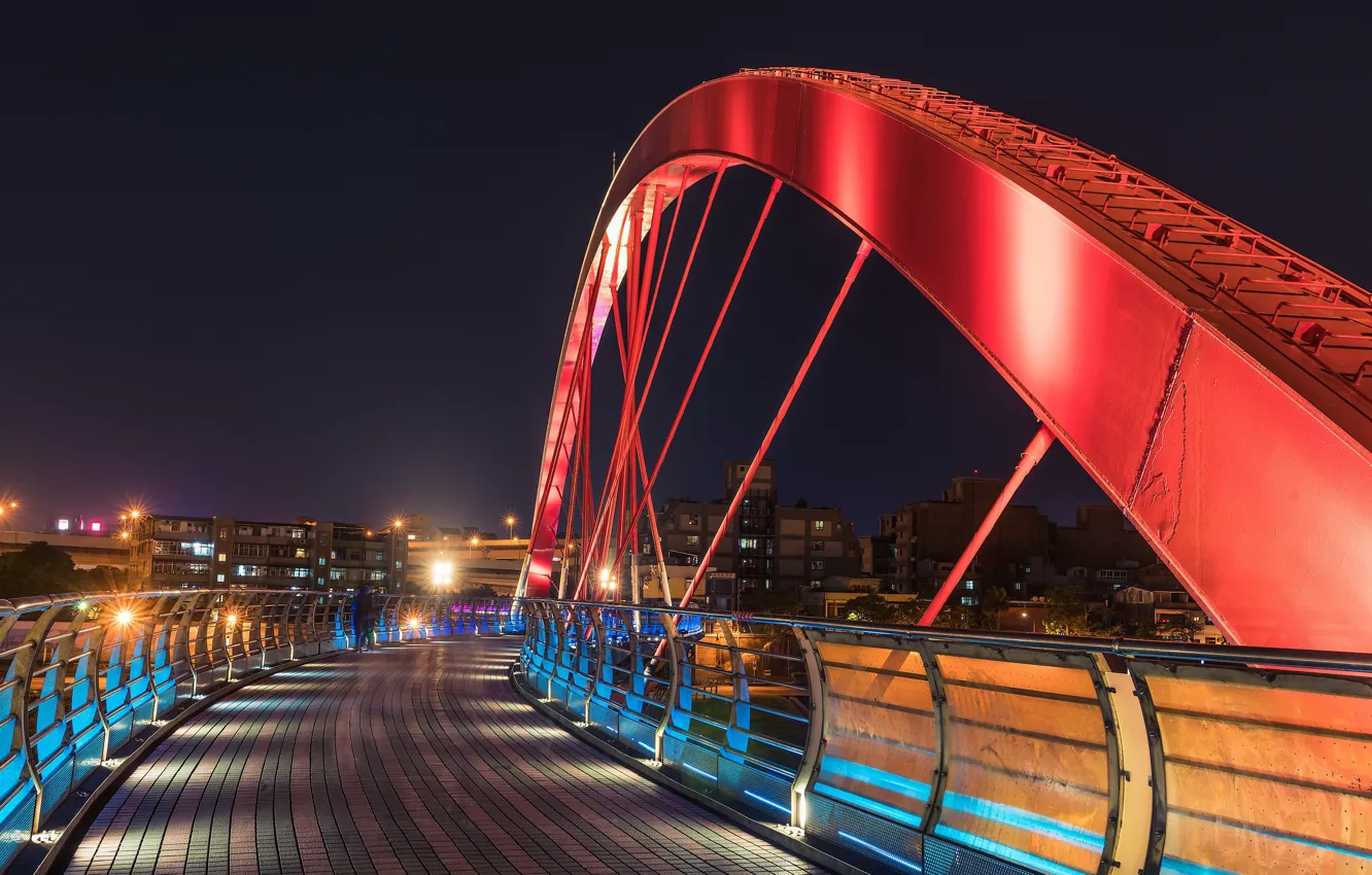Фото обои ночь, город, Rainbow bridge