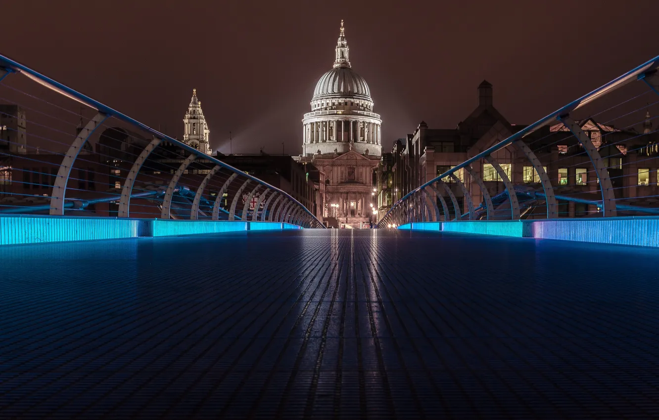 Фото обои ночь, мост, город, Лондон, посветка