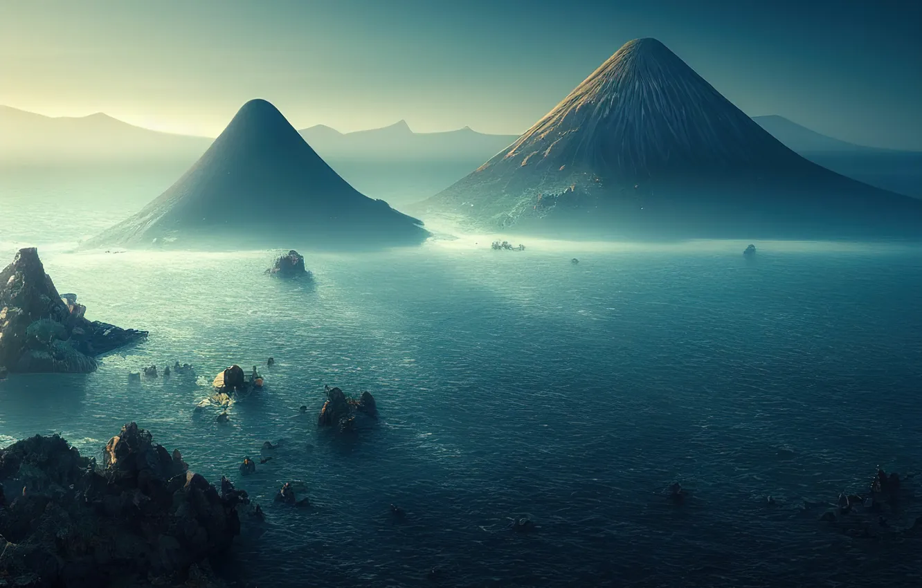 Фото обои sea, landscape, mountains, islands