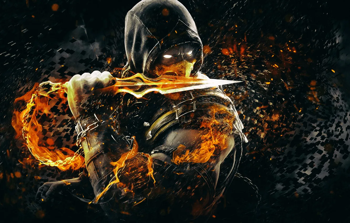 Фото обои Scorpion, Background, Mortal Kombat X, Black Fire