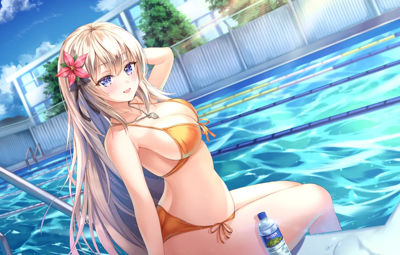 Фото обои купальник, девушка, аниме, бассейн