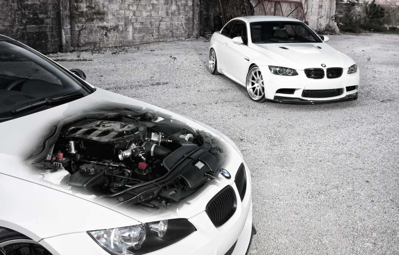 Фото обои белый, стена, бмв, BMW, white, передняя часть, WHEELS, ADV 1