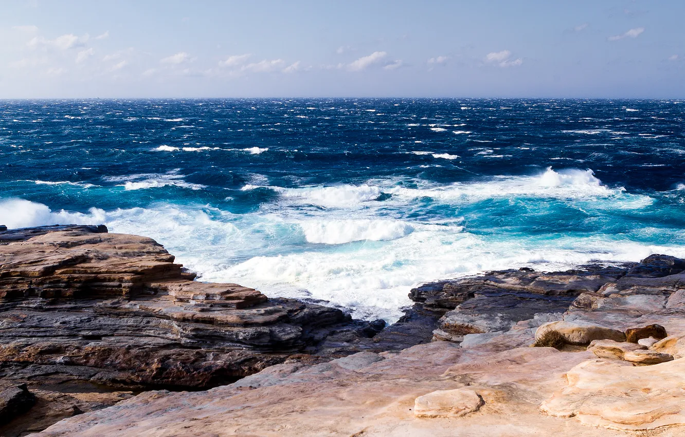 Фото обои волны, пейзаж, природа, камни, океан
