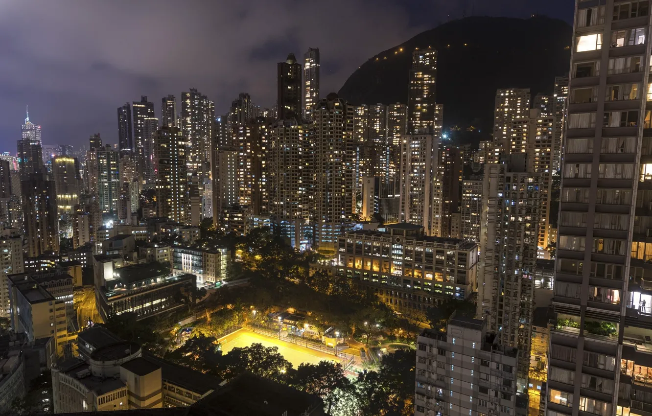 Фото обои ночь, город, Гонконг, Китай