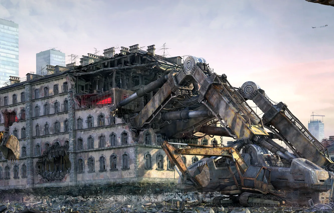 Фото обои работа, техника, разрушение, Ярость экстерьера, снос