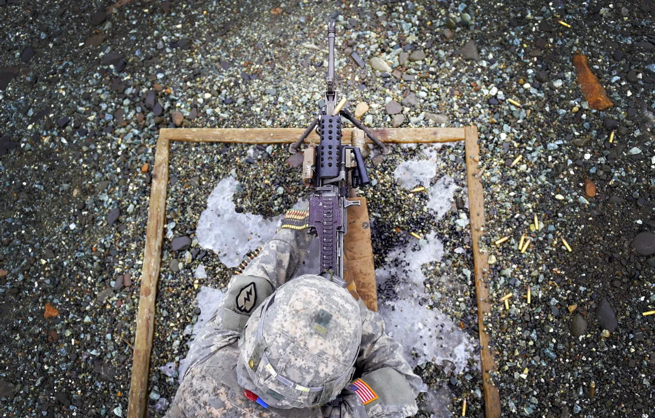 Фото обои солдат, machine gun, m249