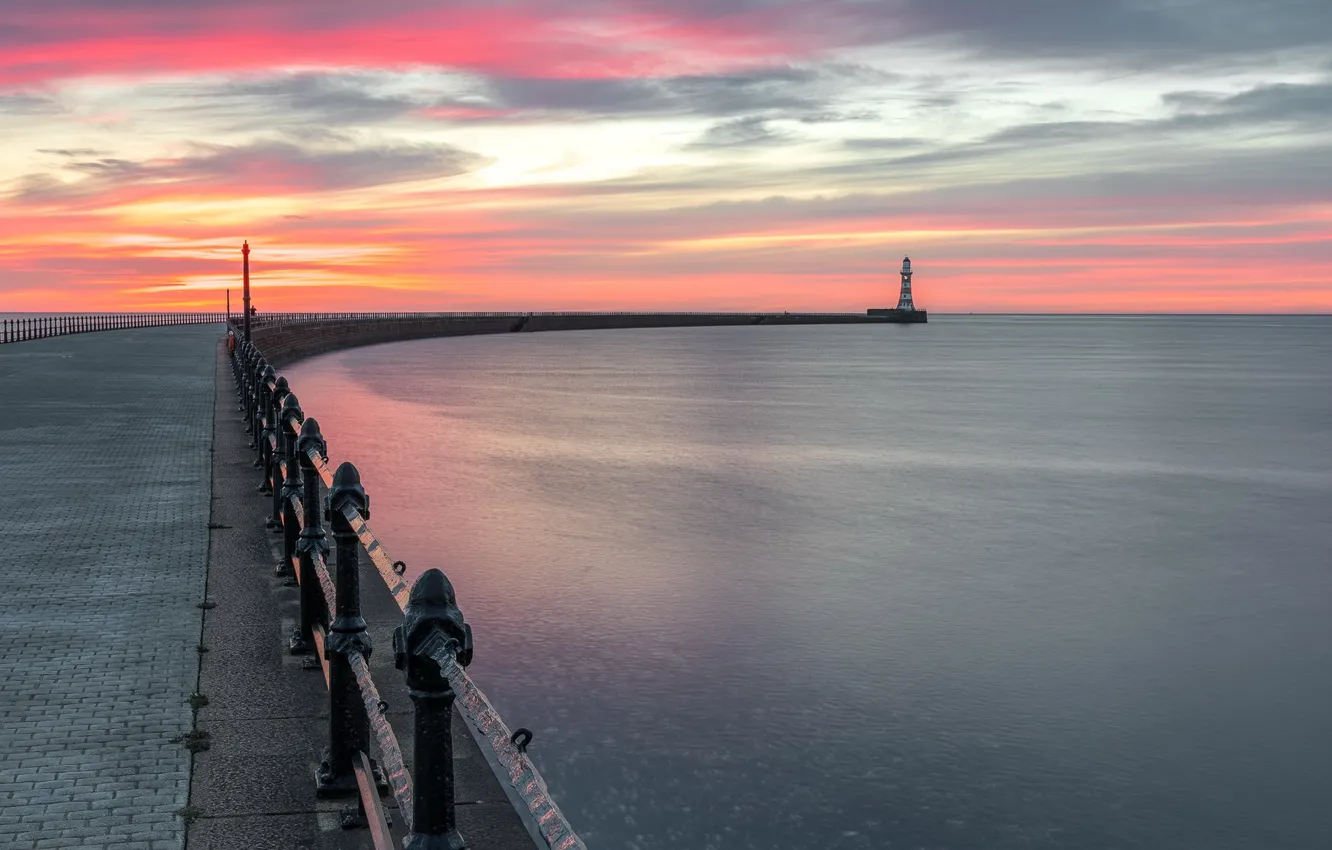 Фото обои Sunrise, Sunderland, Seascape, Roker Pier