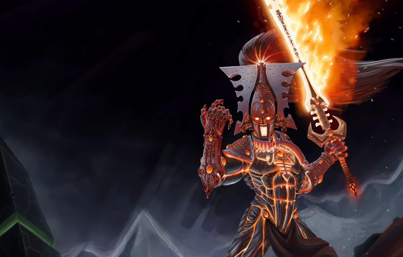 Фото обои fire, sword, god of war, eldar, Warhammer 40 000, Avatar of Khaine, blood hands
