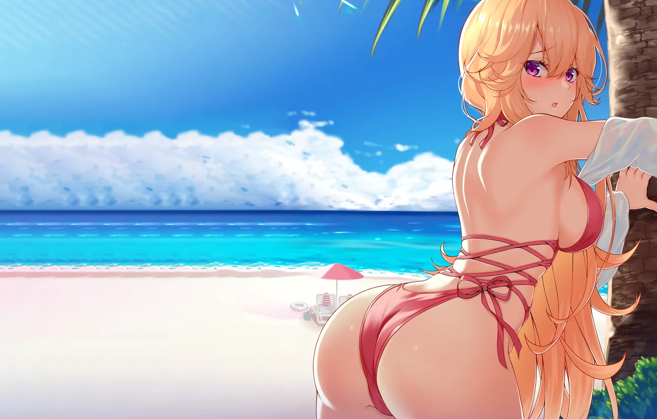 Фото обои girl, sexy, ass, beach, long hair, sea, boobs, anime