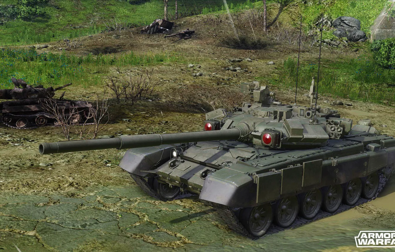 Фото обои лес, танк, танки, т-90, armored warfare, уничтоженные