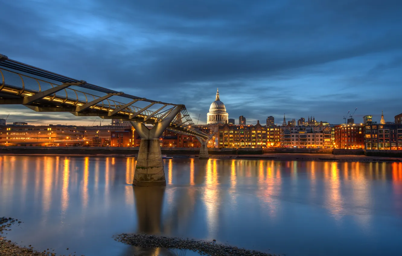 Фото обои ночь, англия, лондон, london, night, england, millennium bridge, Thames River