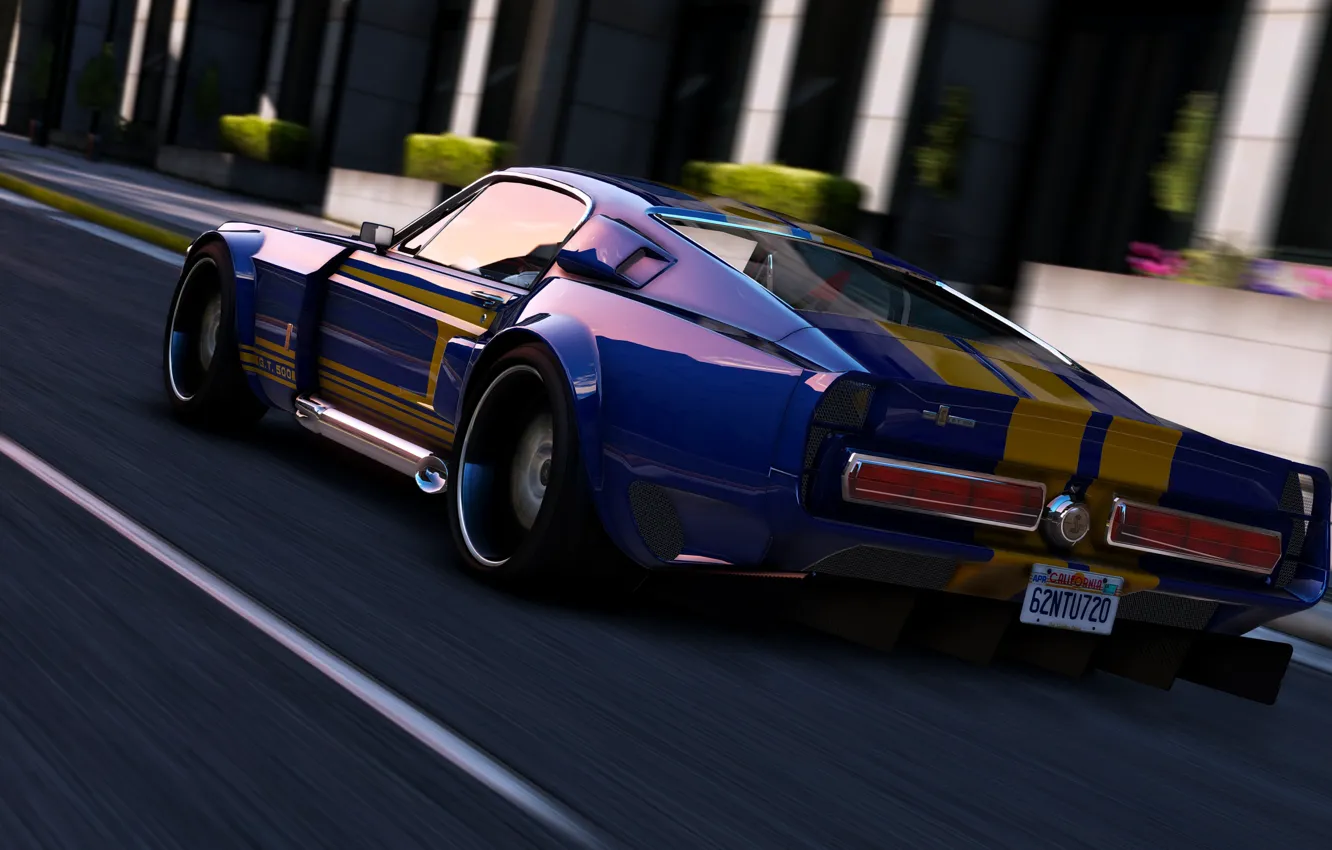 Фото обои дорога, скорость, Mustang, автомобиль, Grand Theft Auto V, Rockstar Games, GTA V.